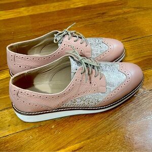 Oxford leather shoes in pink and silver snake print sz 9.5